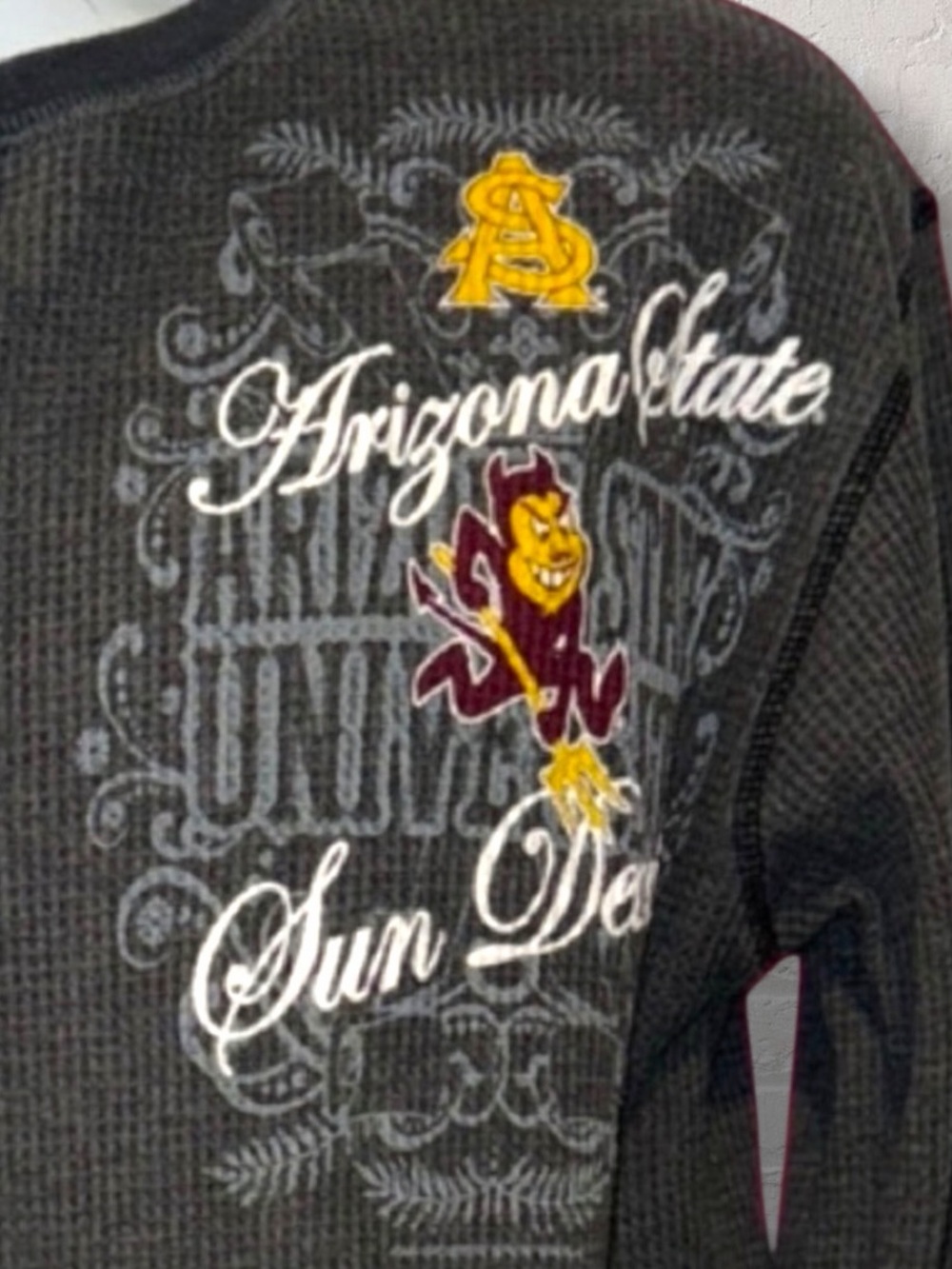 Wuhou - Arizona State Sun Devils Henley. Long Sleeve Gray with logo size XL